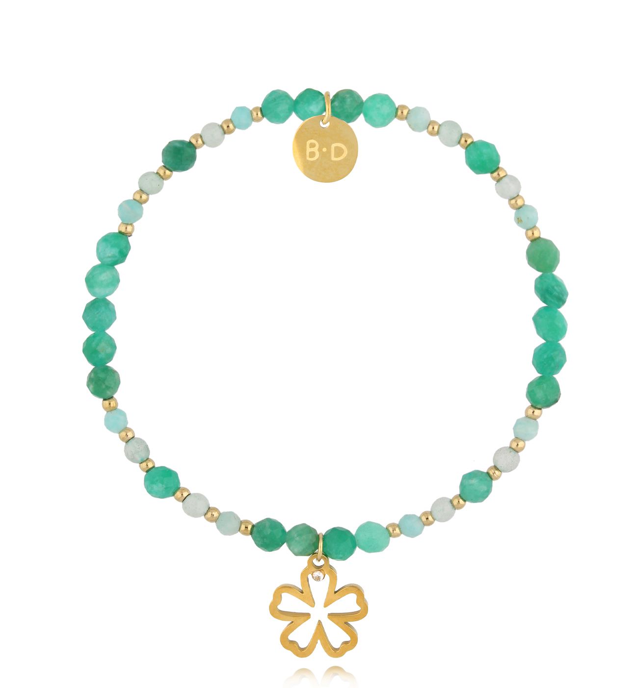 Bransoletka z zielonymi jadeitami i kwiatuszkiem BTW2845