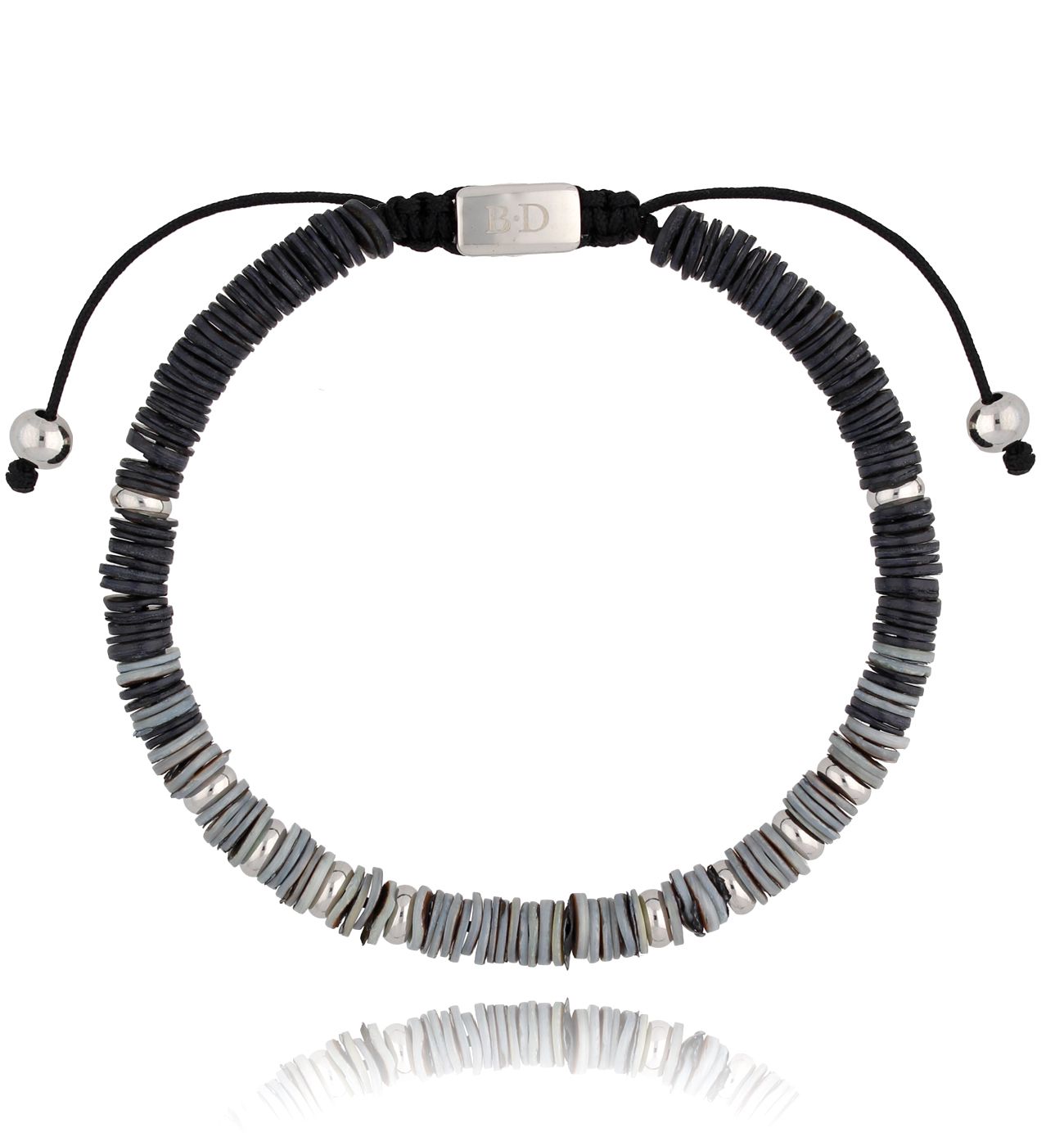 Bransoletka szaro-czarna ze stali szlachetnej z muszlą Alicante BMITC0309