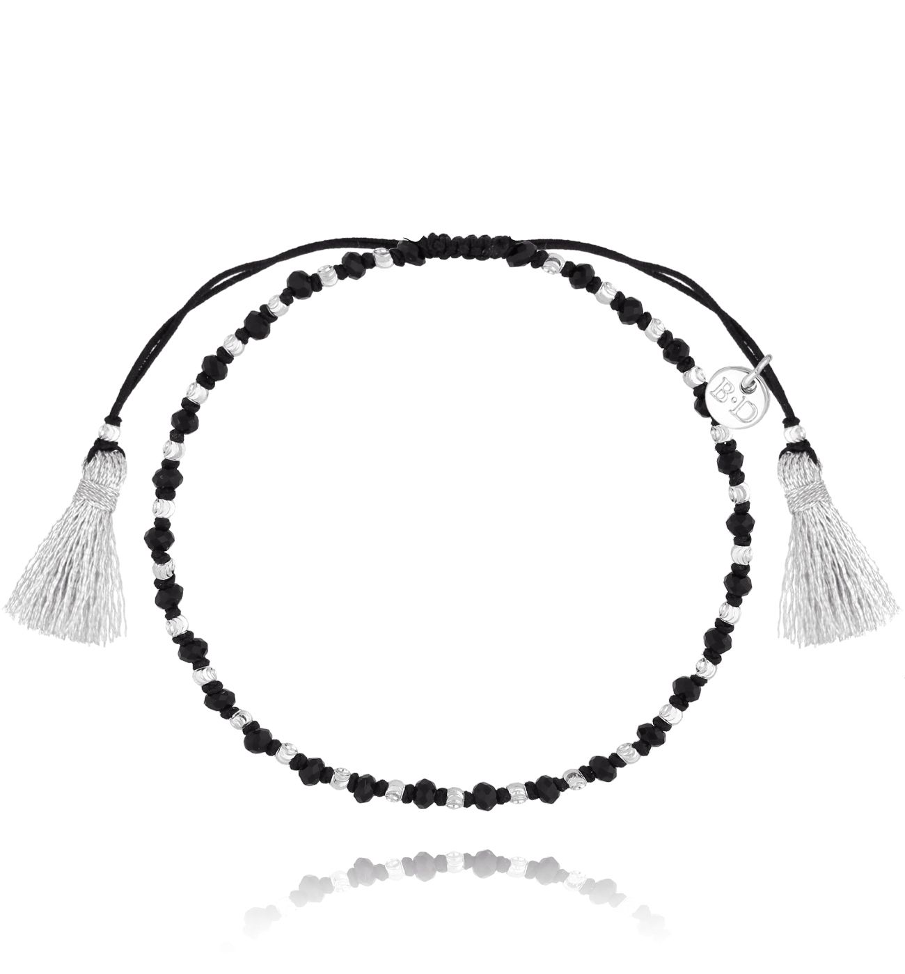 Bransoletka srebrno czarna ze sznurkiem Eletta - By Dziubeka