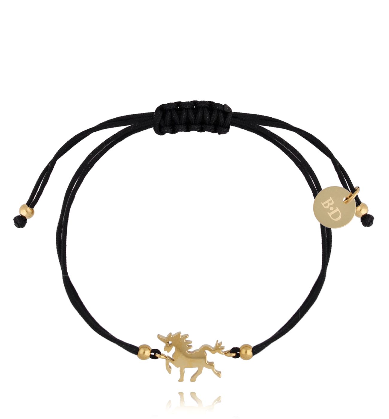 Bransoletka złota z czarnym sznurkiem i jednorożcem Unicorn BGL0683 - By Dziubeka