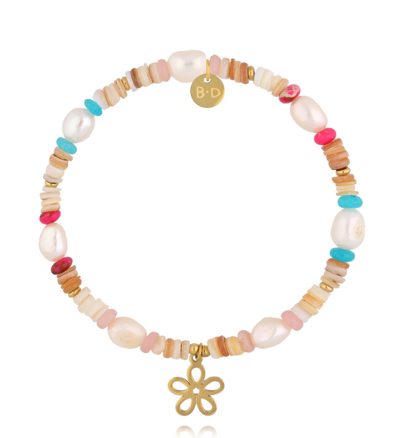 Bransoletka boho z pereł, muszli i kolorowych akcentów BTW3485