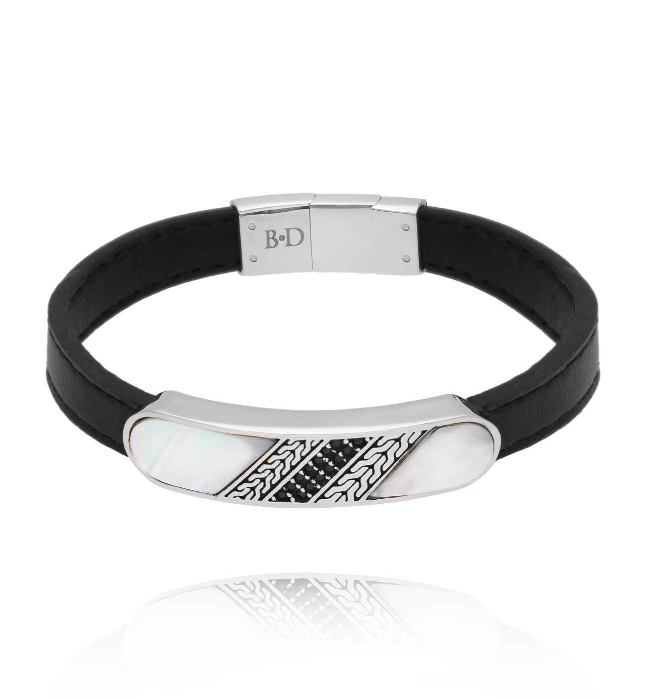 Bransoletka męska czarna skórzana 02 - By Dziubeka