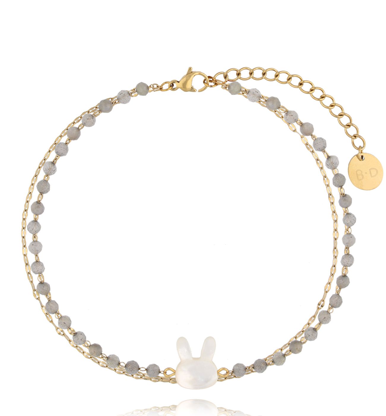 Bransoletka na nogę z labradorytami i królikiem BNSY0033