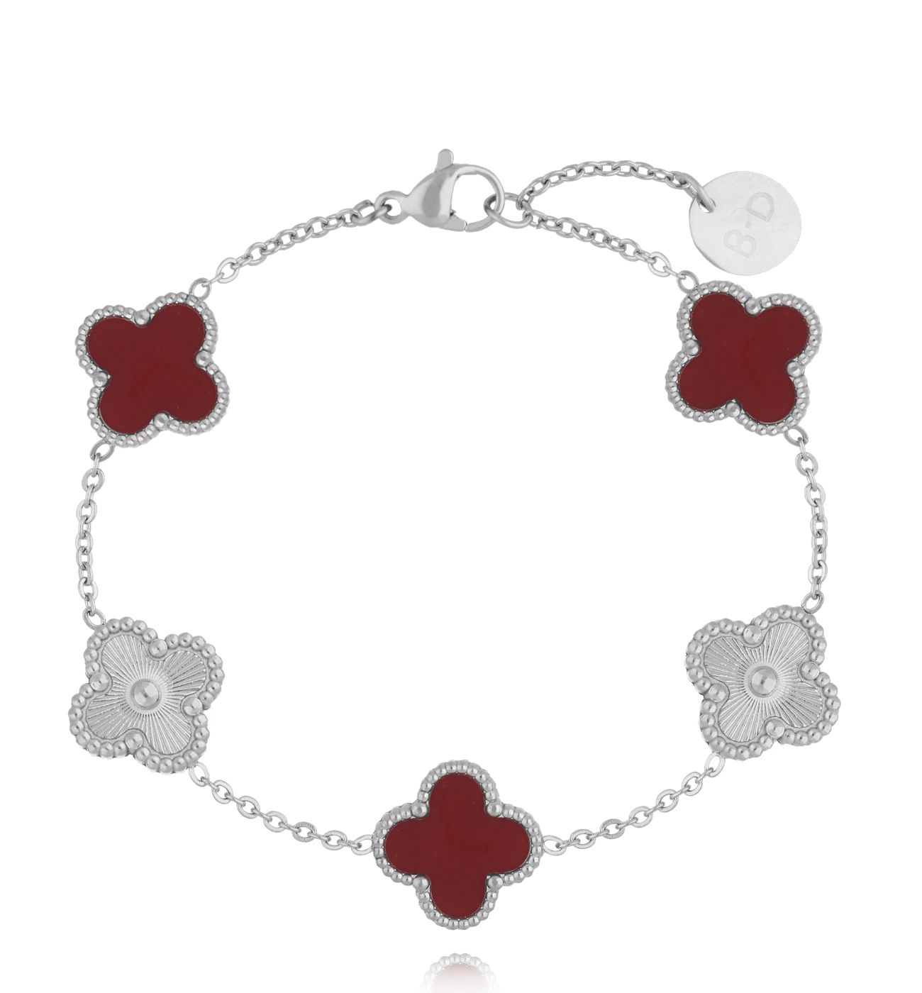 Bransoletka z bordowymi koniczynkami srebrna Clovers BSY0165