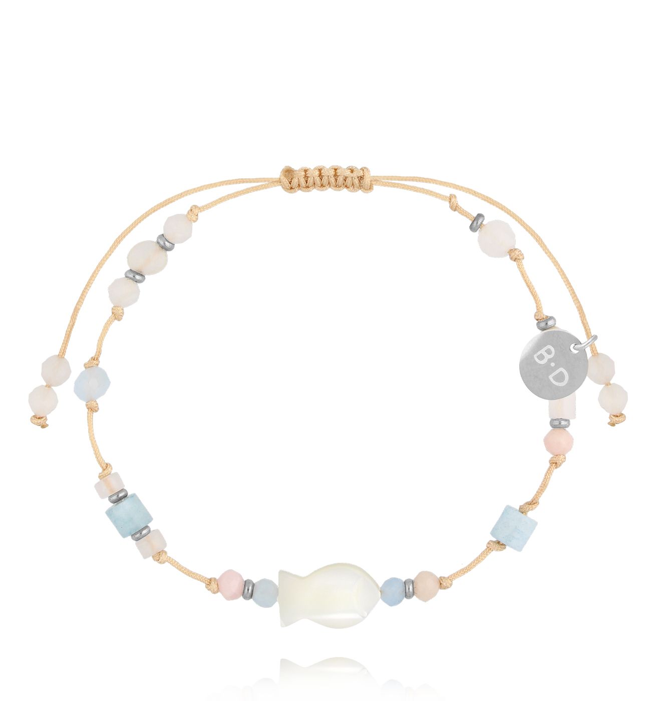 Bransoletka biało błękitna z rybką srebrna BMT0289 - By Dziubeka