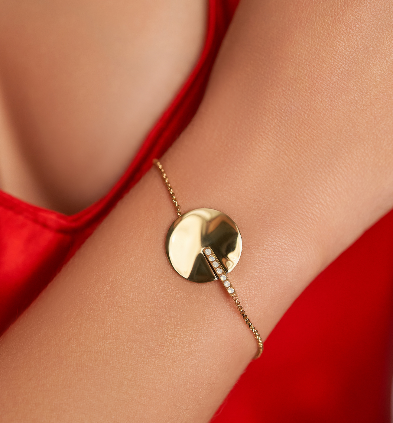 Bransoletka złota z blaszką i cyrkoniami Maringá - By Dziubeka