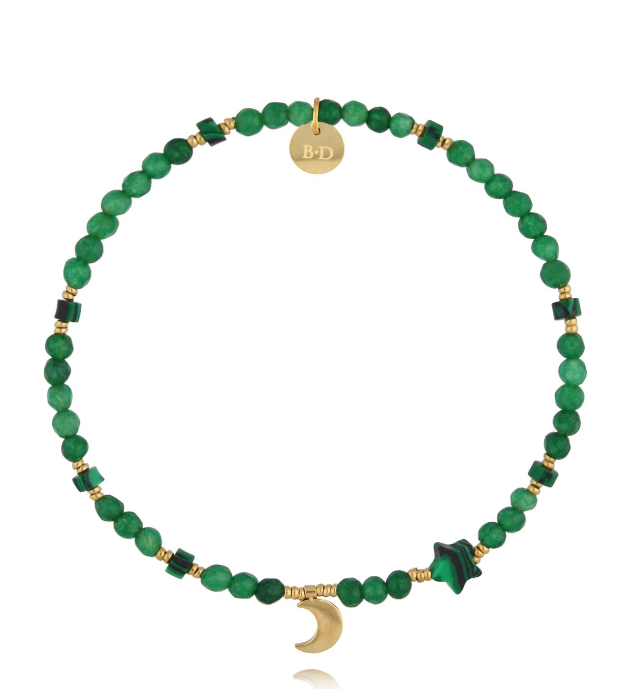 Bransoletka zielona z księżycem i gwiazdką - By Dziubeka