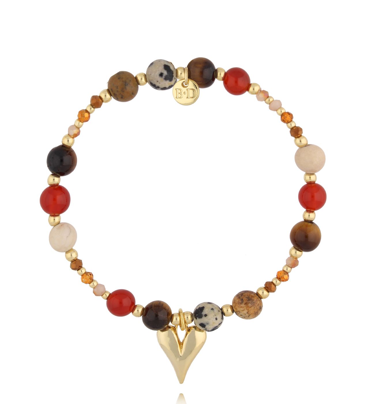 Bransoletka z kamieni w odcieniach ziemi z sercem - By Dziubeka