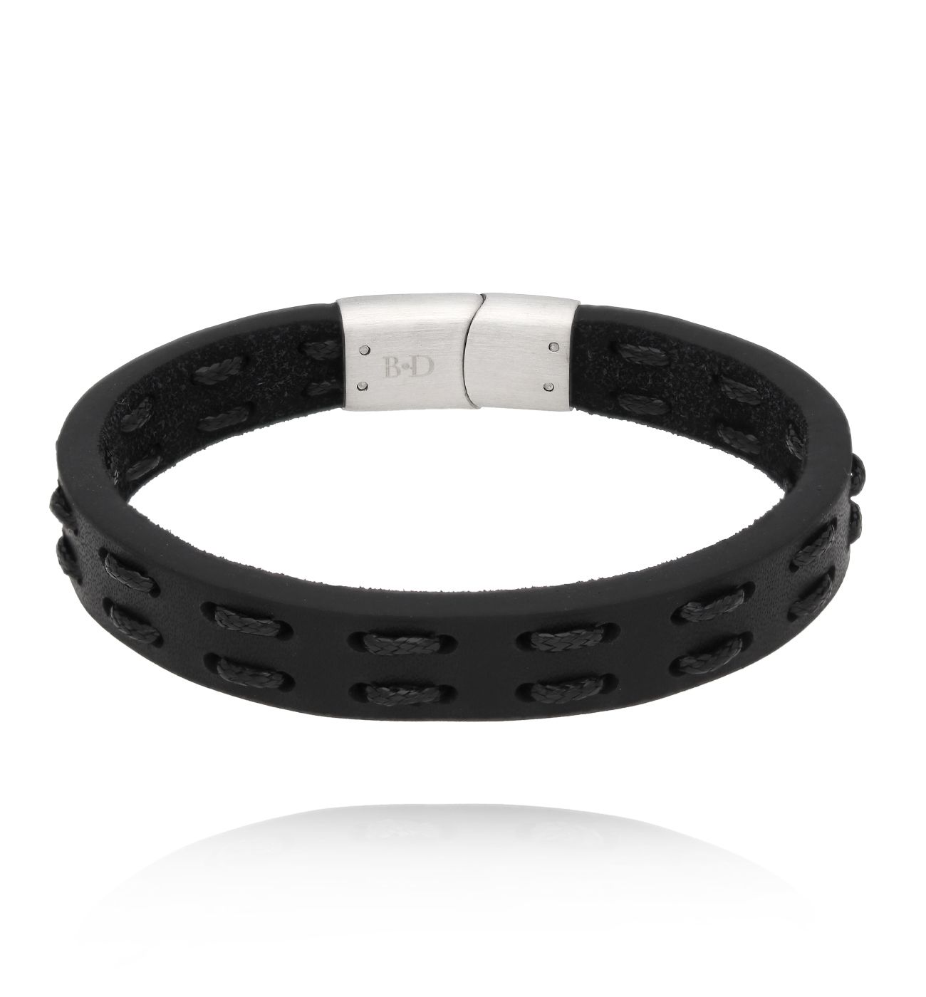 Bransoletka męska czarna skórzana 83 - By Dziubeka
