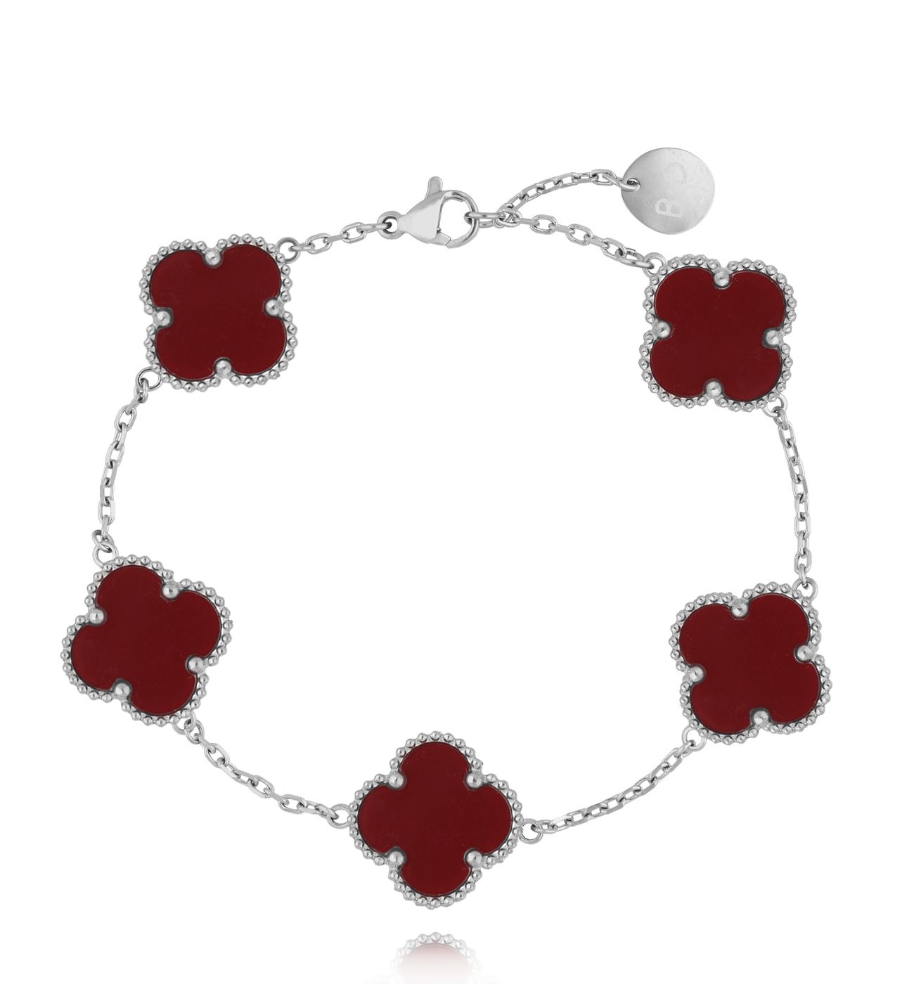 Bransoletka z bordowymi koniczynkami srebrna Clovers BSY0180
