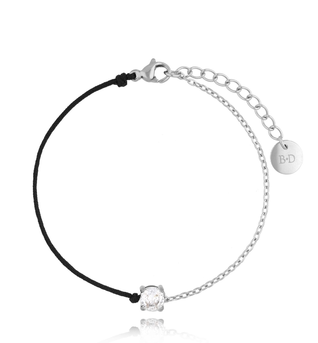 Bransoletka srebrna z czarnym sznurkiem Abella - By Dziubeka