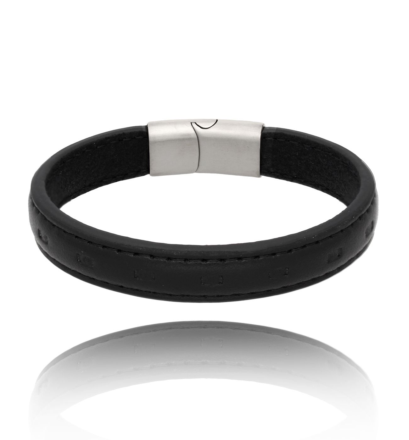 Bransoletka męska skórzana czarna Sus 19 cm BMITC0478