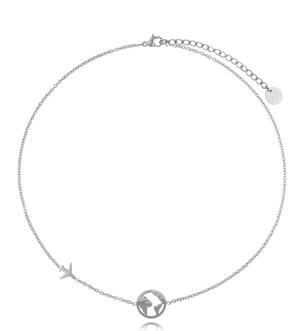 Naszyjnik z ziemią i samolotem srebrny Voyage NSA0316