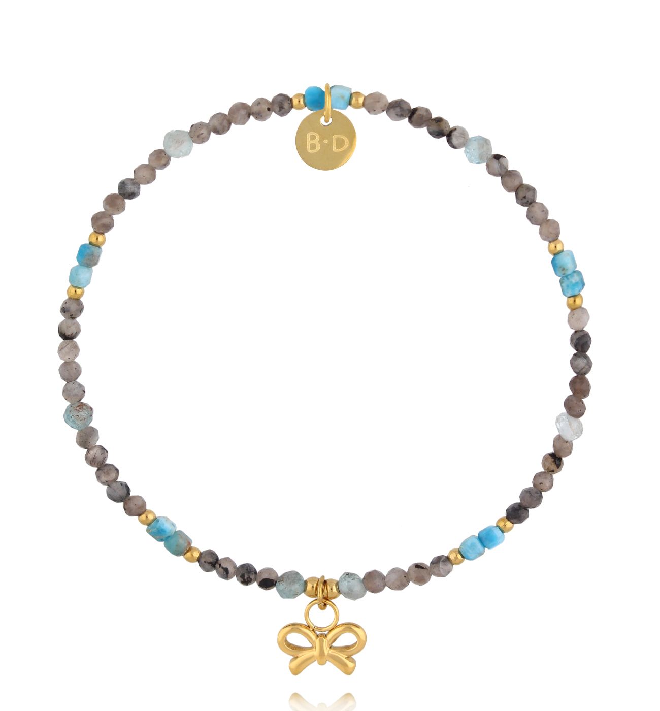 Bransoletka z labradorytem, apatytami i zawieszką kokardką BTW3459