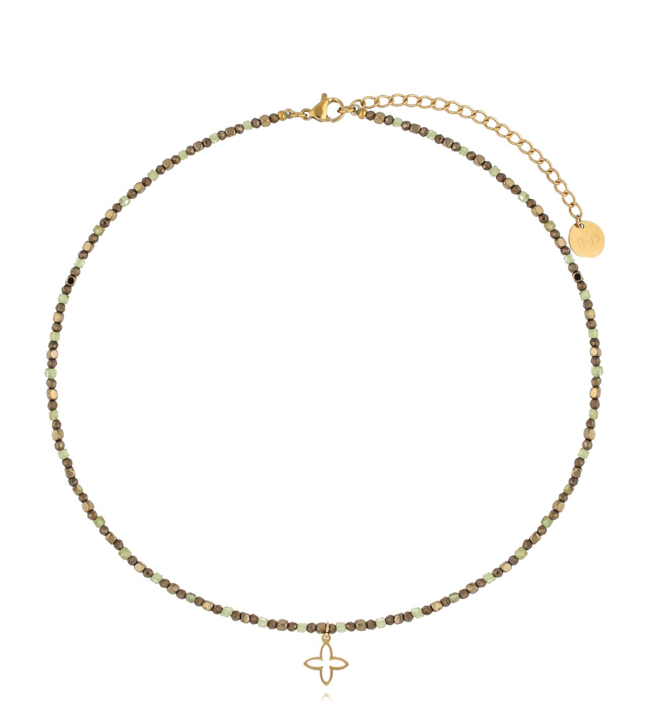 Naszyjnik z pirytami i koniczynką NTW1327