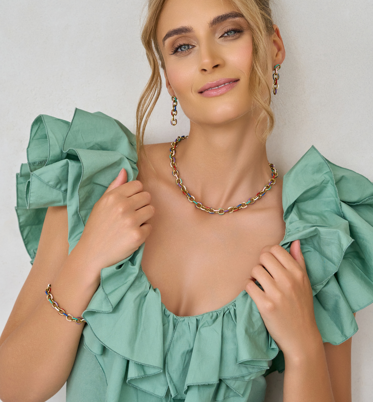 Zestaw biżuterii z kolorowym łańcuchem Multicolor Z0225