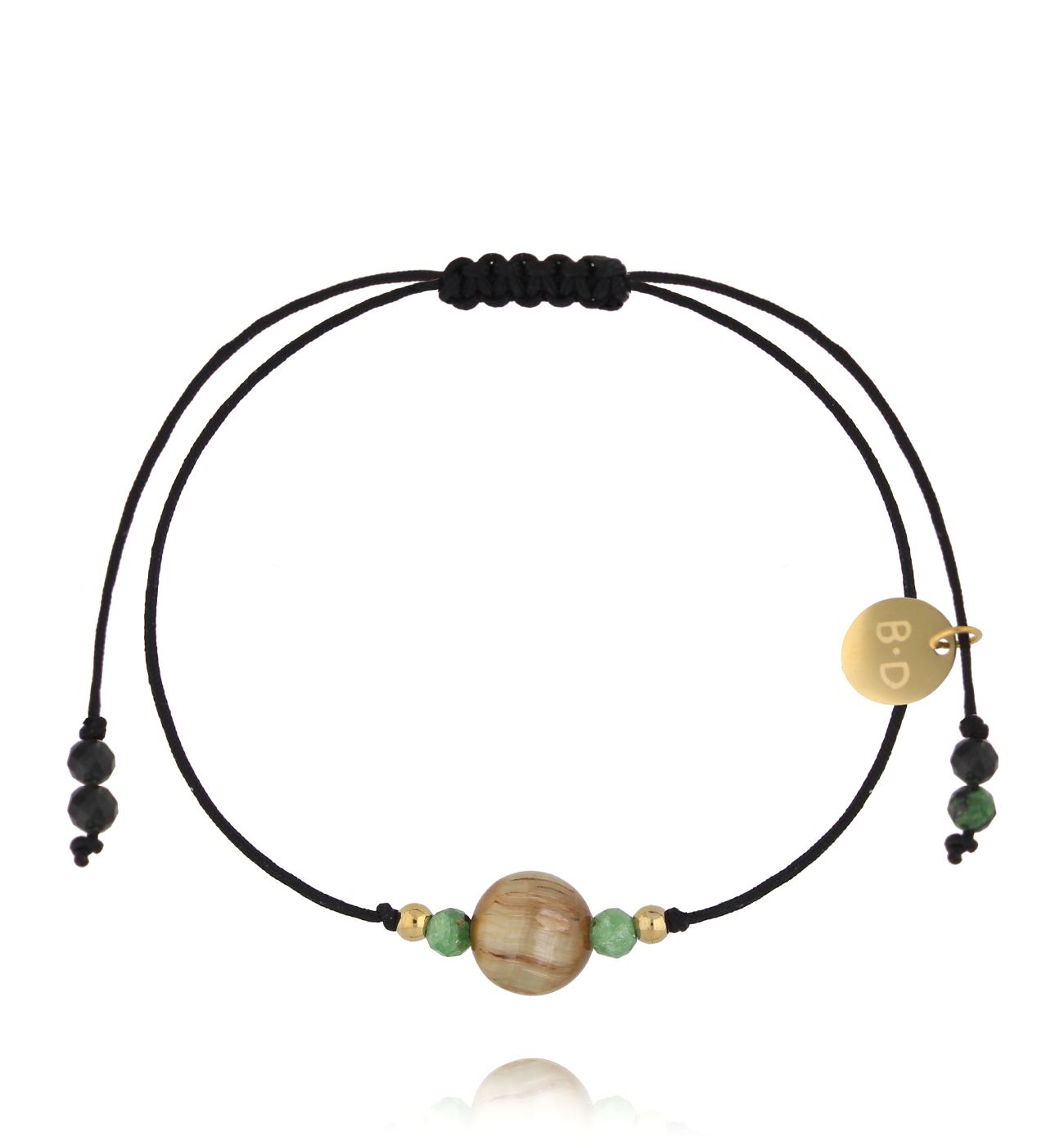 Bransoletka z czarnym sznurkiem i zielonym kamieniem BMT0001