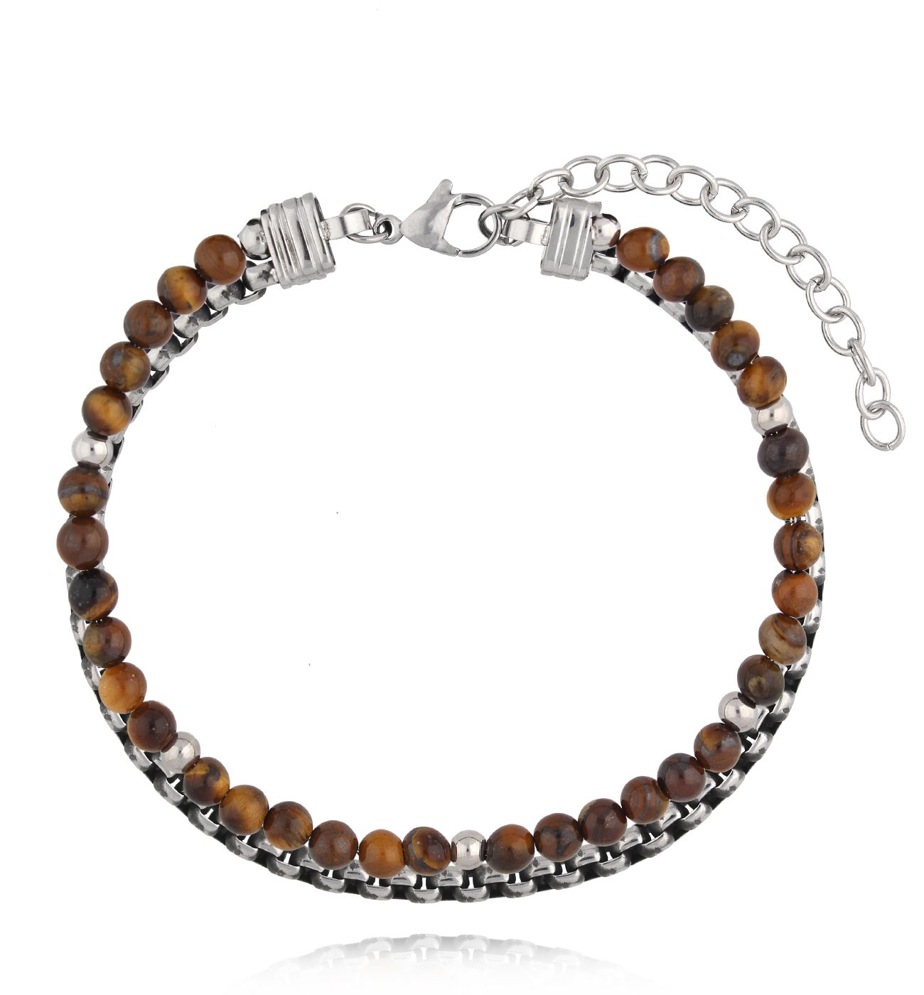 Bransoletka męska z tygrysim okiem i łańcuchem Meldun 18 - By Dziubeka