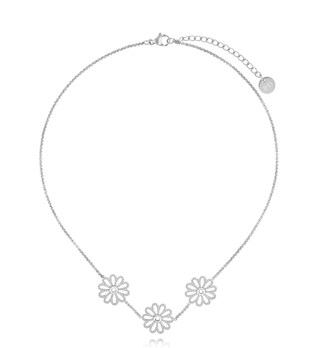 Naszyjnik z kwiatkami srebrny NSA1353