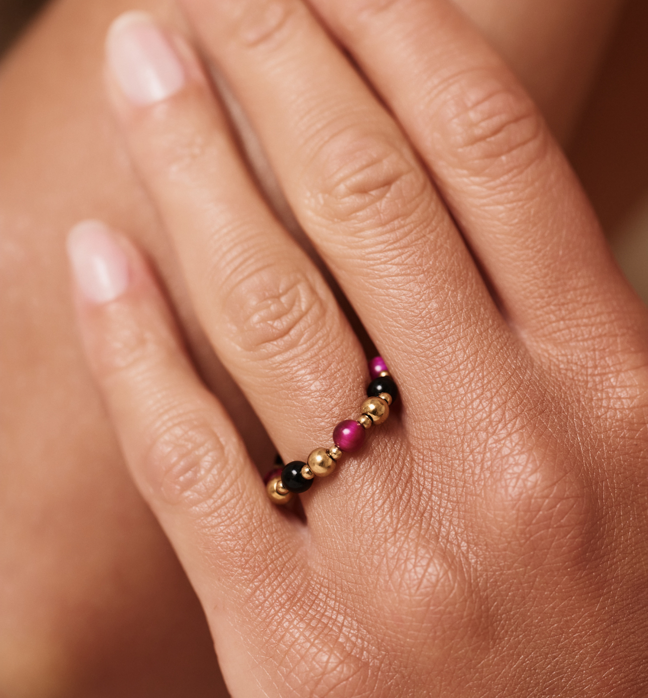 Pierścionek z agatami i tygrysim okiem PPA0061 - By Dziubeka