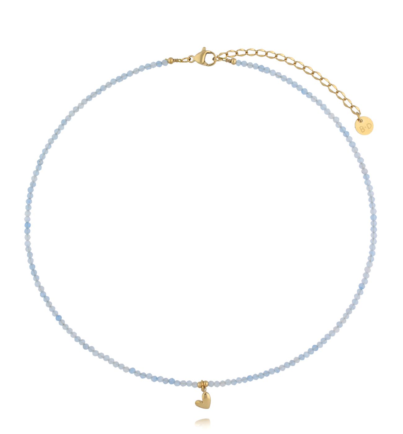 Naszyjnik z niebieskimi jadeitami i złotym sercem NTW1492
