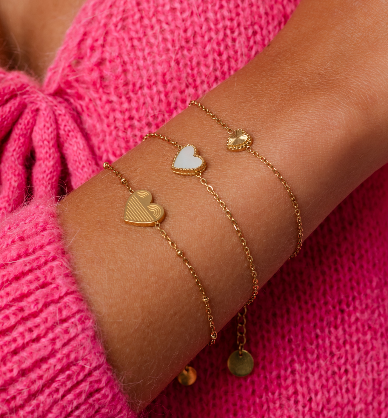 Zestaw złotych bransoletek z sercami Z0327 - By Dziubeka
