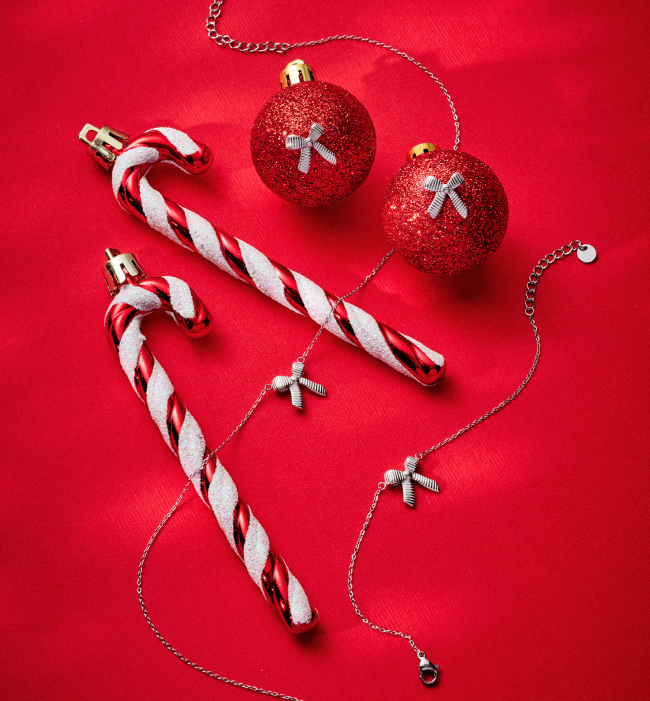 Zestaw świątecznej biżuterii ze srebrnymi kokardami ZN0062