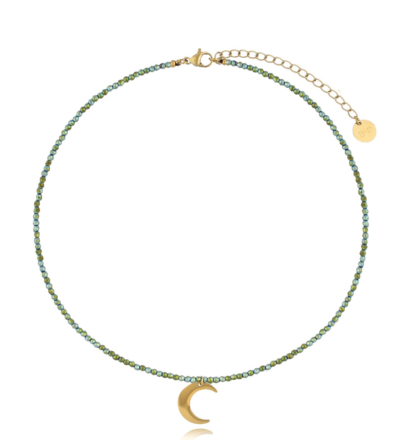 Naszyjnik z hematytami i złotym księżycem - By Dziubeka