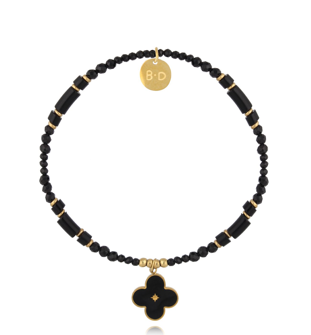 Bransoletka czarna z kwiatuszkiem BTW3093