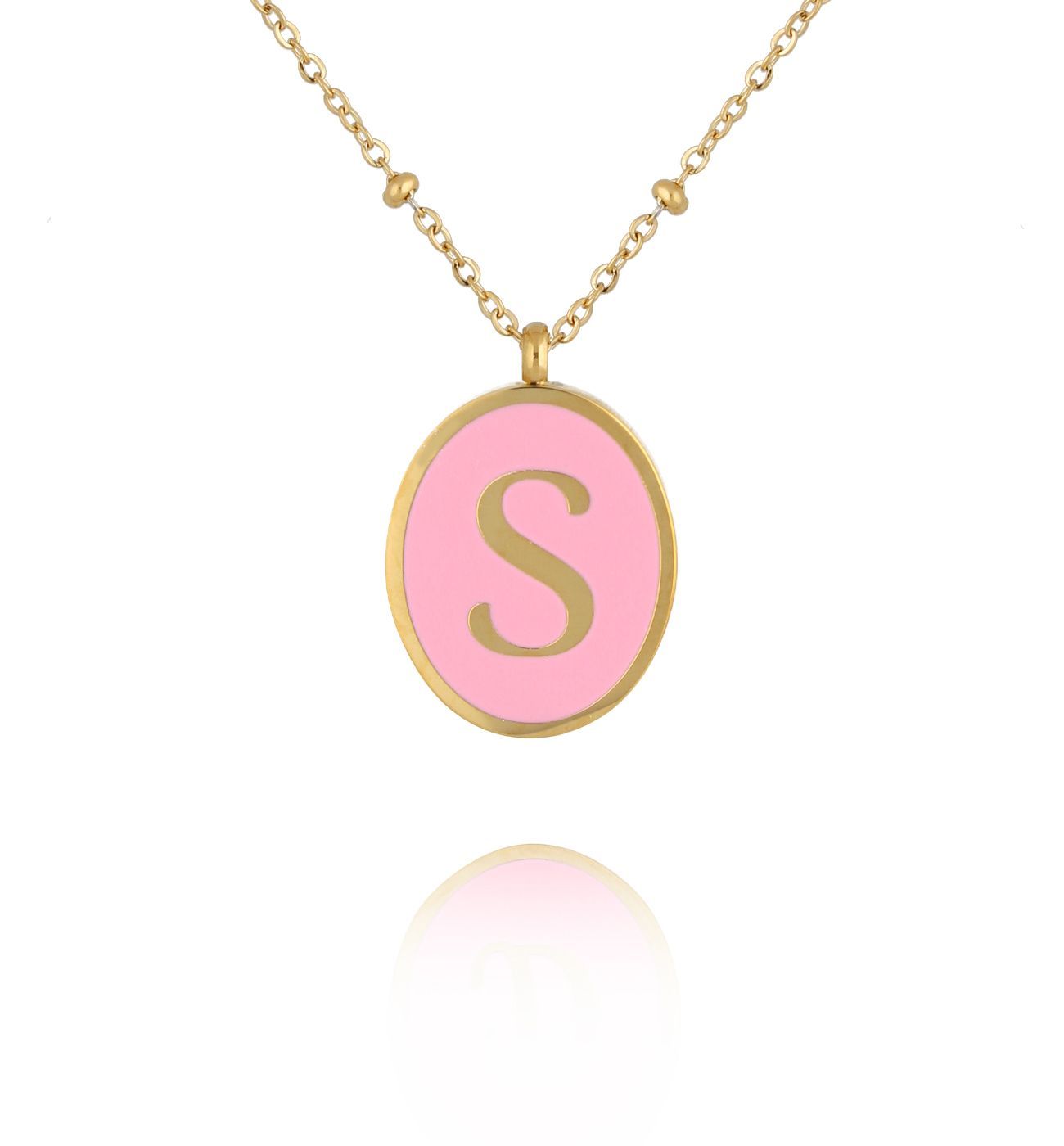 Naszyjnik z różową emalią z literą S Vintage Enamel Alphabet NSA1297