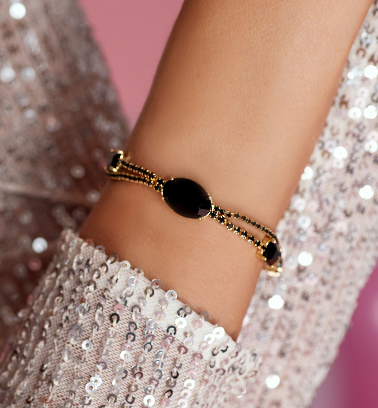 Bransoletka przeplatana z czarnymi kryształkami Elizabeth BSS0040