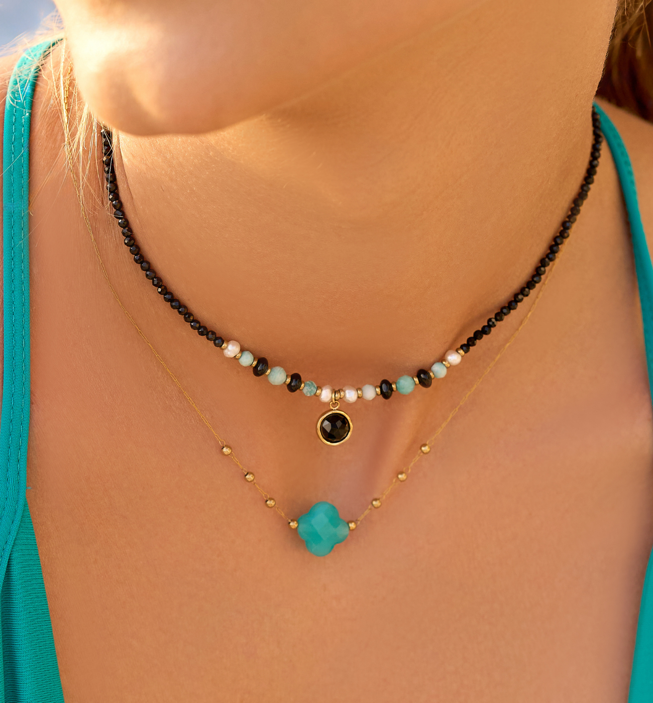 Zestaw turkusowych naszyjników Z0197