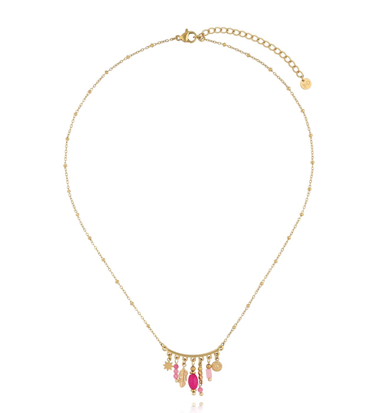 Naszyjnik z jadeitami i zawieszkami złoty NEA0033 - By Dziubeka