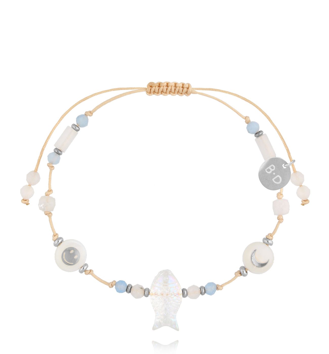 Bransoletka biało błękitna z rybką BMT0281 - By Dziubeka