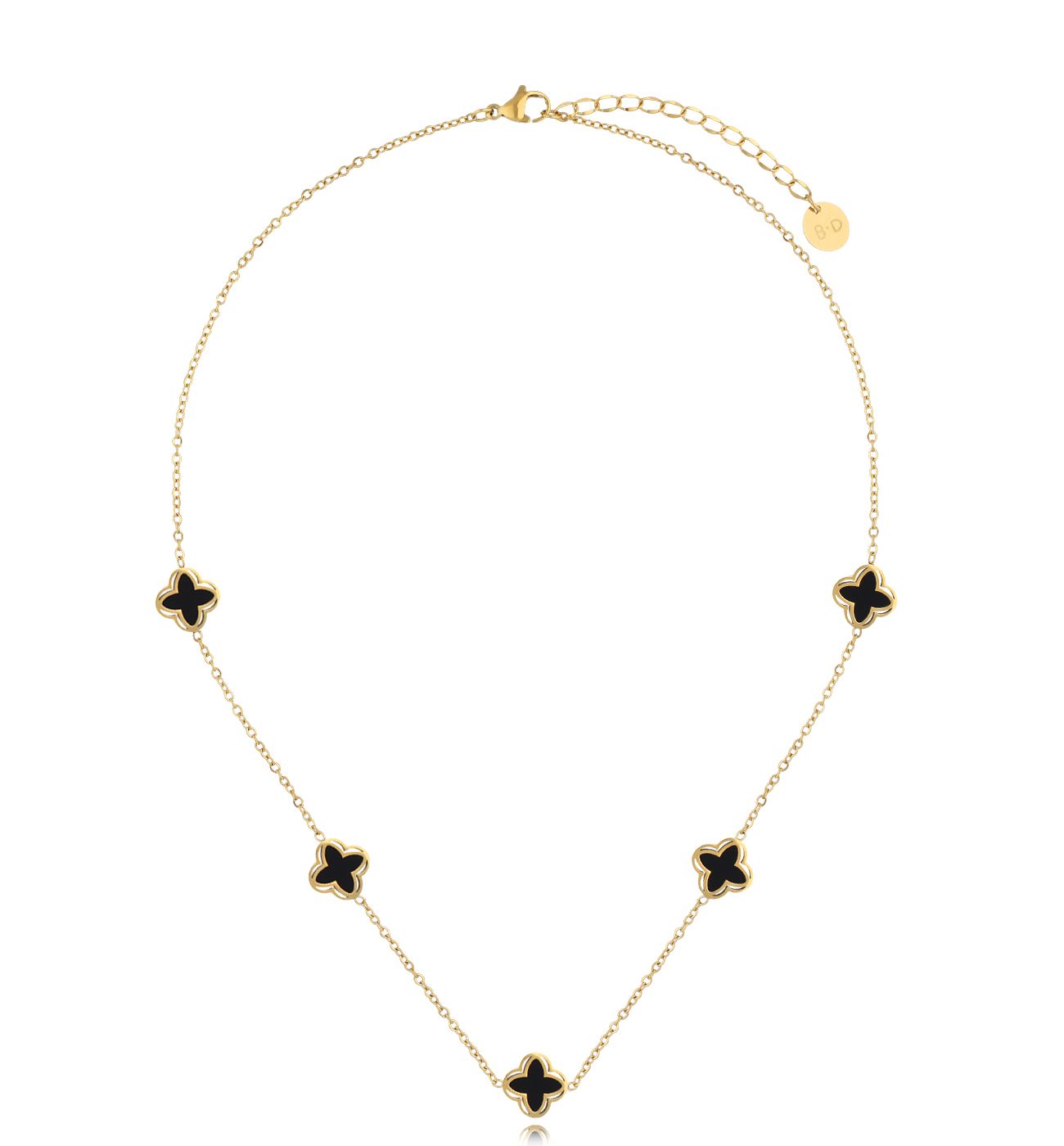 Naszyjnik złoty z czarnymi koniczynkami Clovers NSY0162 - By Dziubeka
