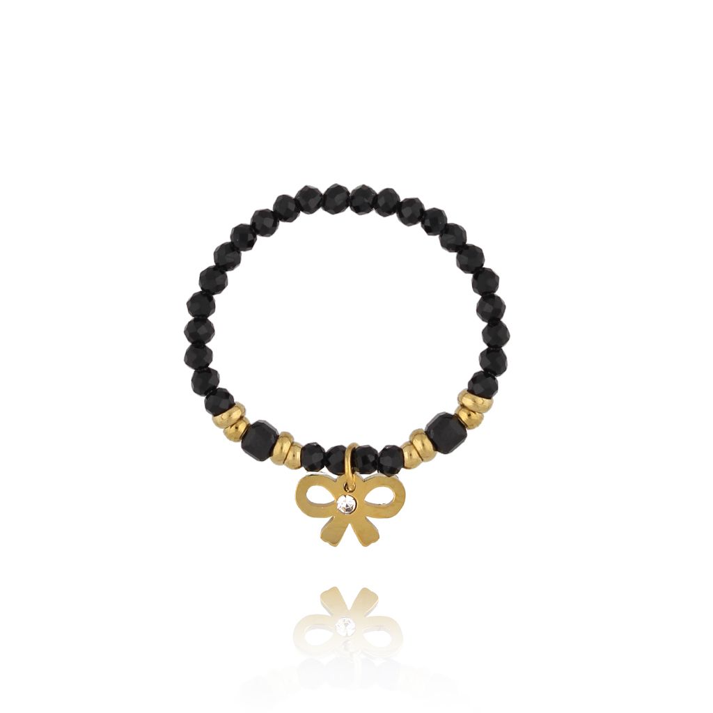 Pierścionek z turmalinami i złotą kokardką - By Dziubeka