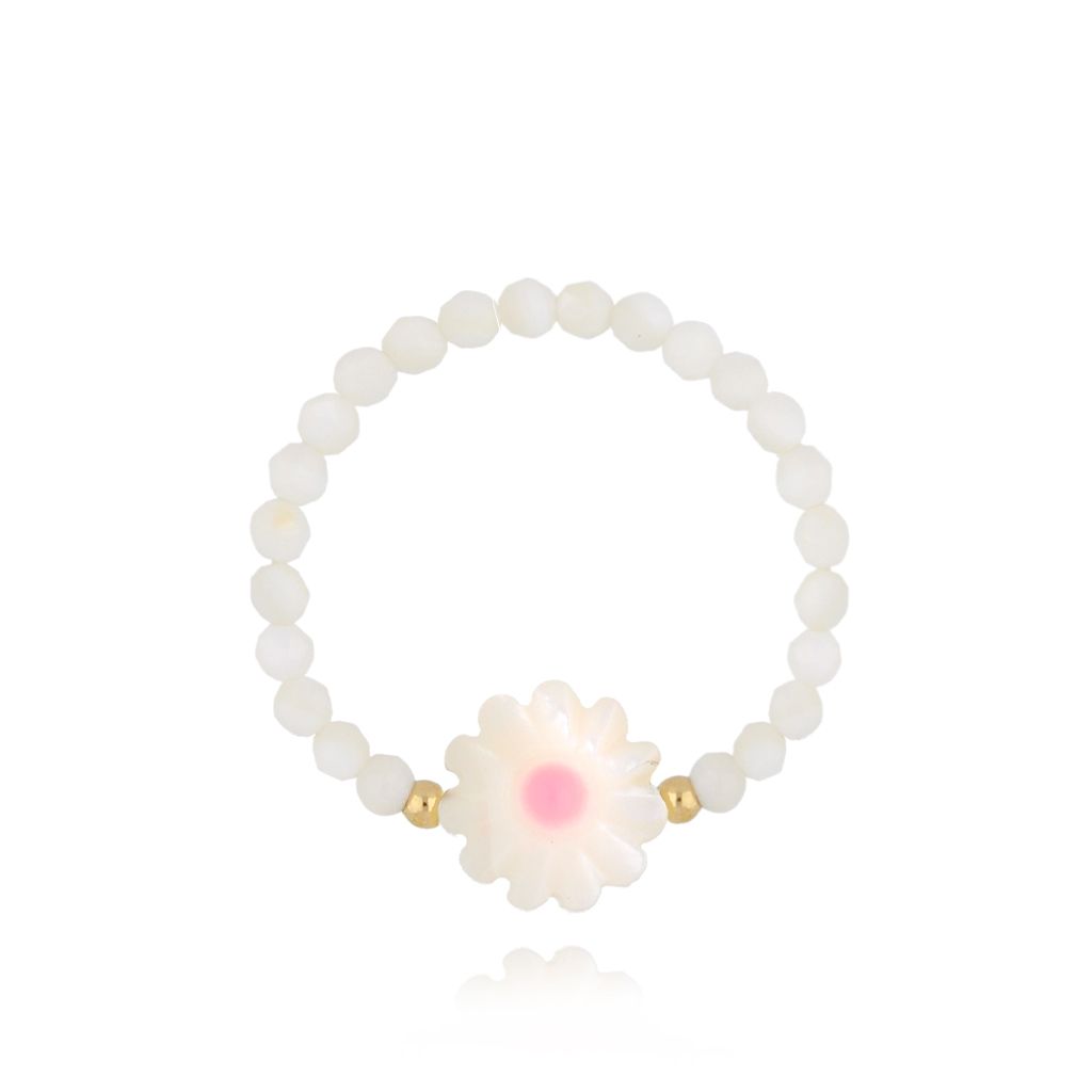 Pierścionek biały z kwiatkiem Bunny and Co - By Dziubeka