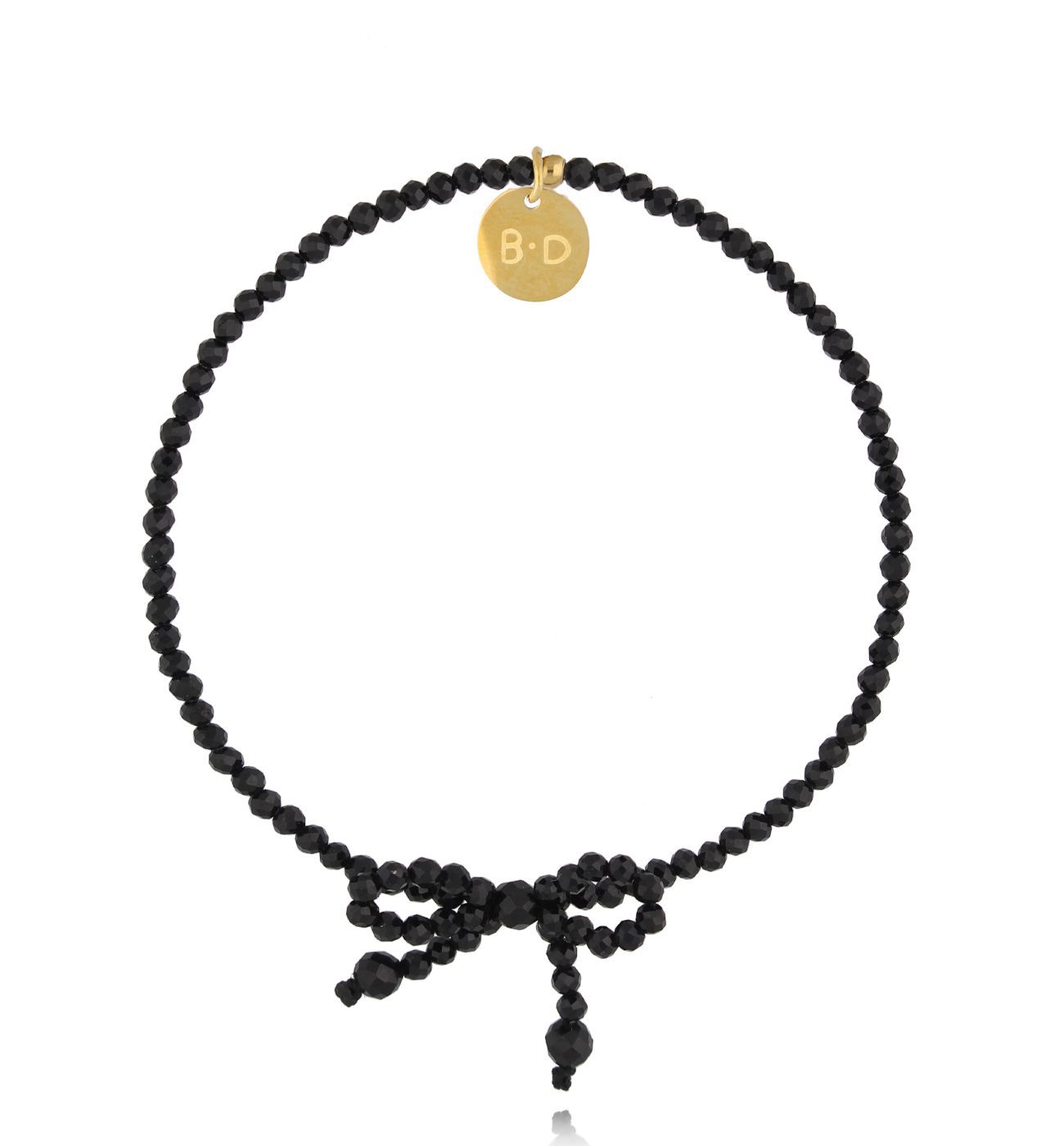 Bransoletka z czarnymi turmalinami i kokardką BSY0105 - By Dziubeka