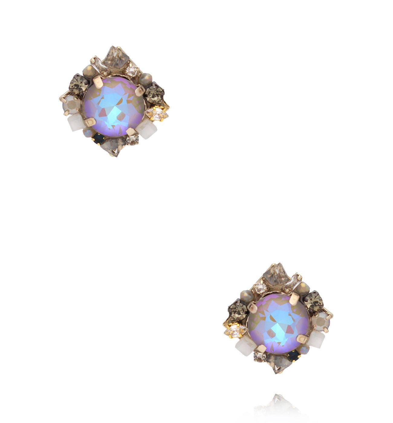 Kolczyki w chłodnych odcieniach z opalizującym kryształem KLU0159 - By Dziubeka