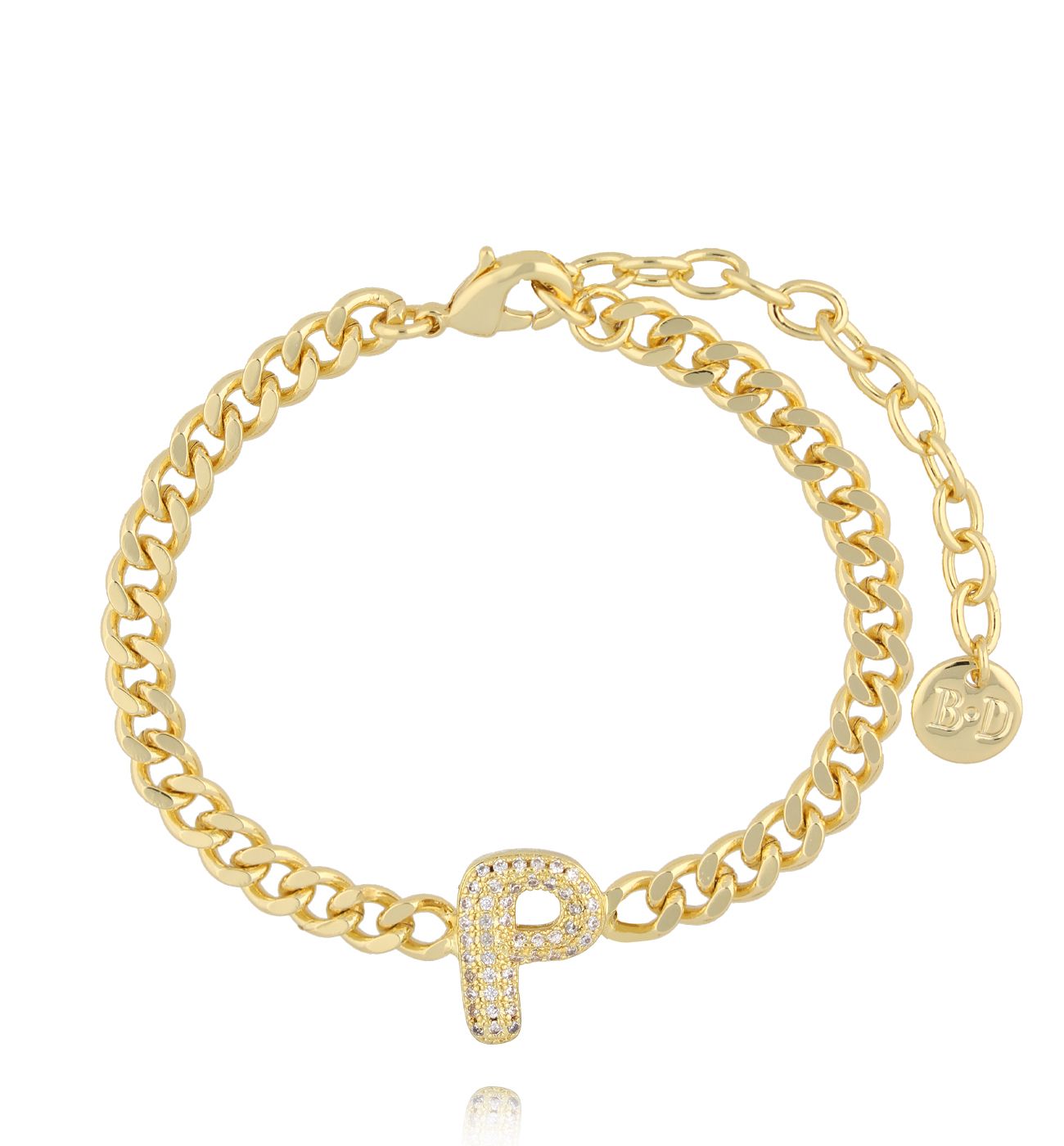 Bransoletka złota z literą P z cyrkoniami BSS0252 - By Dziubeka