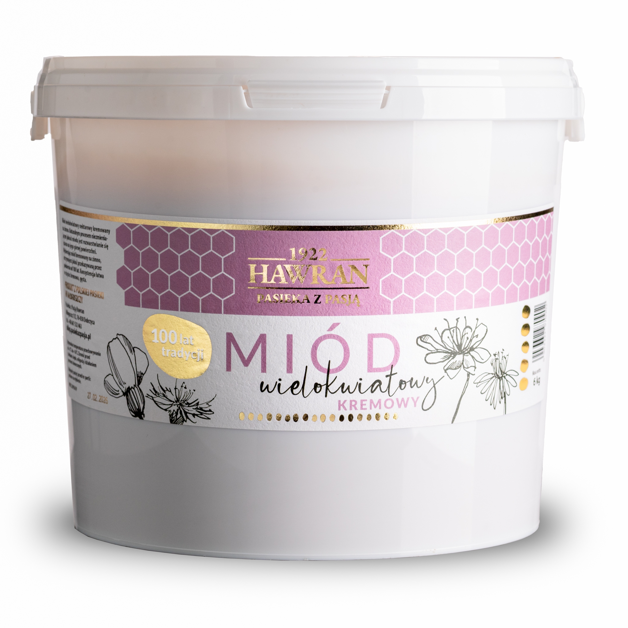 Miód wielokwiatowy kremowy w wiadrze 6kg 12x 6000g - Pasieka z Pasją Hawran