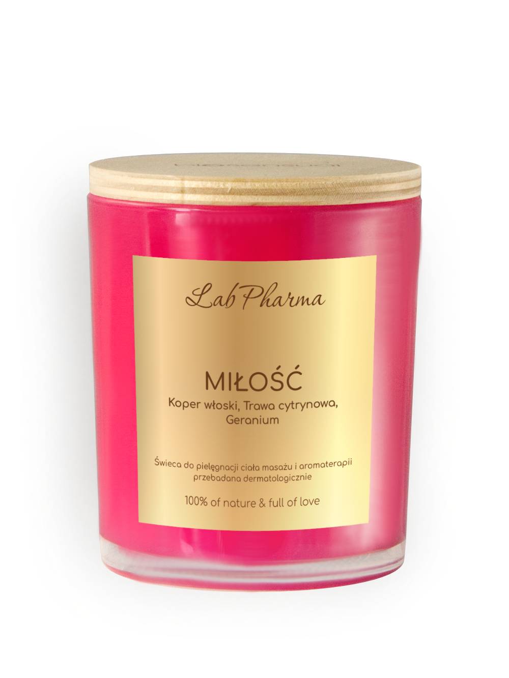 Świeca do aromaterapii i masażu, MIŁÓŚĆ - koper włoski, trwa cytrynowa, geranium, 170g