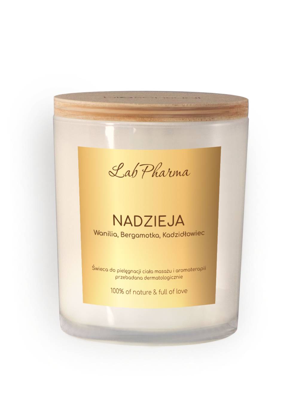 Świeca do aromaterapii i masażu, NADZIEJA - wanilia, bergamotka, kadzidłowiec, 170g