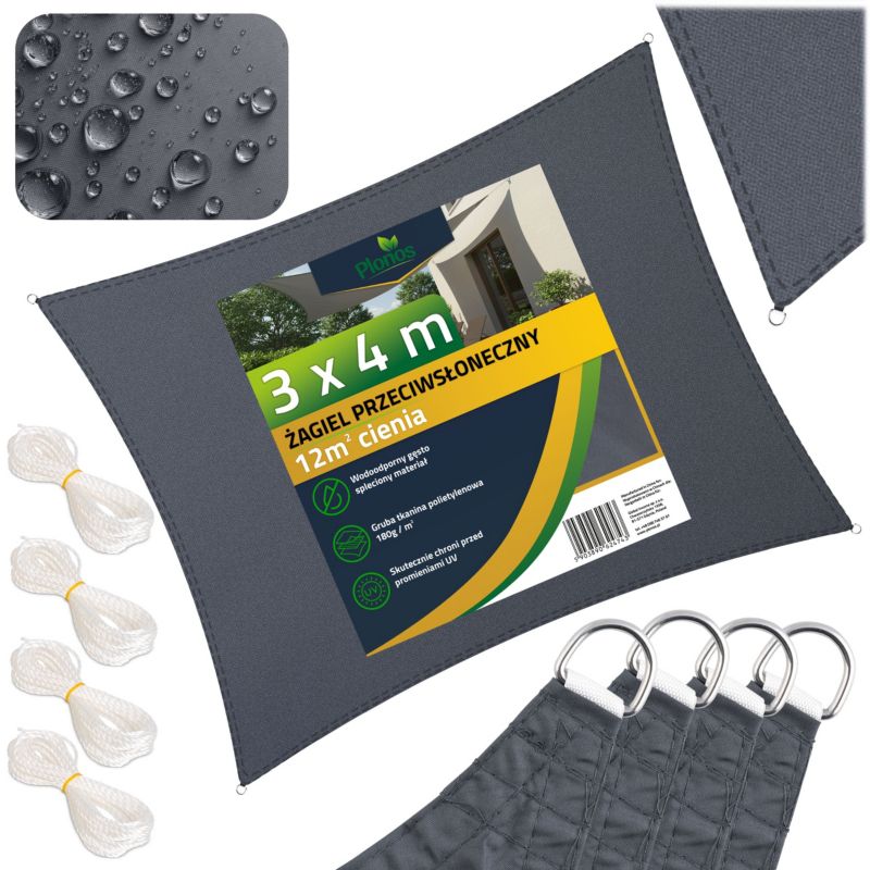 Żagiel przeciwsłoneczny Plonos ogrodowy na taras wodoodporny prostokątny szary 1szt.