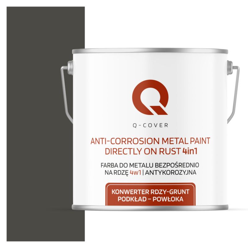 Farba do Metalu Prosto na Rdzę 4w1 Q-Cover Szary ciemny RAL7022 Mat 5L
