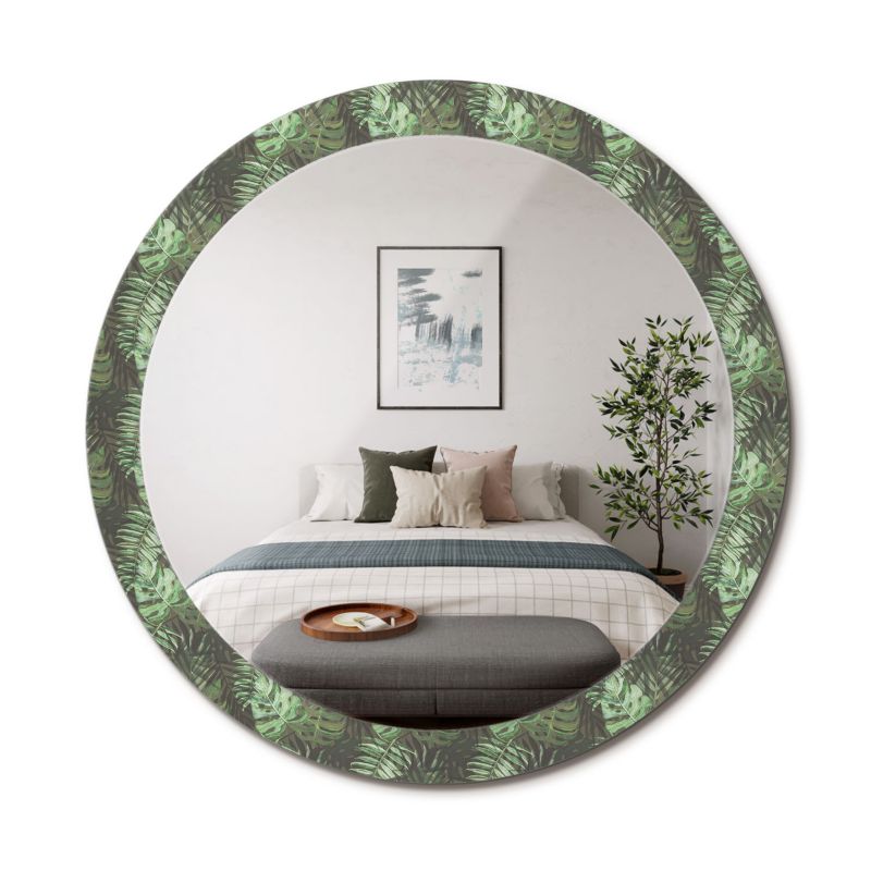 Lustro z Nadrukiem Okrągłe ArtPrintCave 90 cm Liście Tropikalne Ścienne Dekoracyjne do Salonu 1 szt.