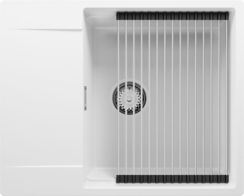 Zlewozmywak San Francisco PRIMAGRAN Nablatowy 62x50cm do szafki od 50cm, Biały + Syfon + Zwijany ociekacz, S114, 1 szt.