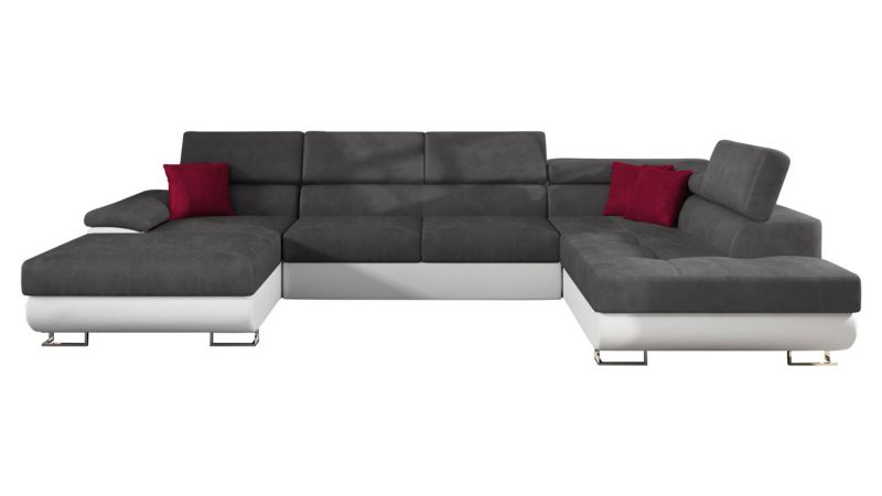 Narożnik z funkcją spania MIRJAN 24 Cotere Bis prawy biała ekoskóra/stalowy szary/wiśniowy 1 szt.