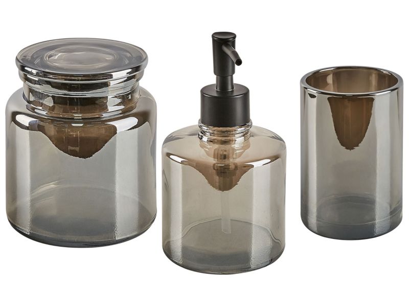 3-częściowy zestaw akcesoriów łazienkowych szklany szary Managua 1 kpl