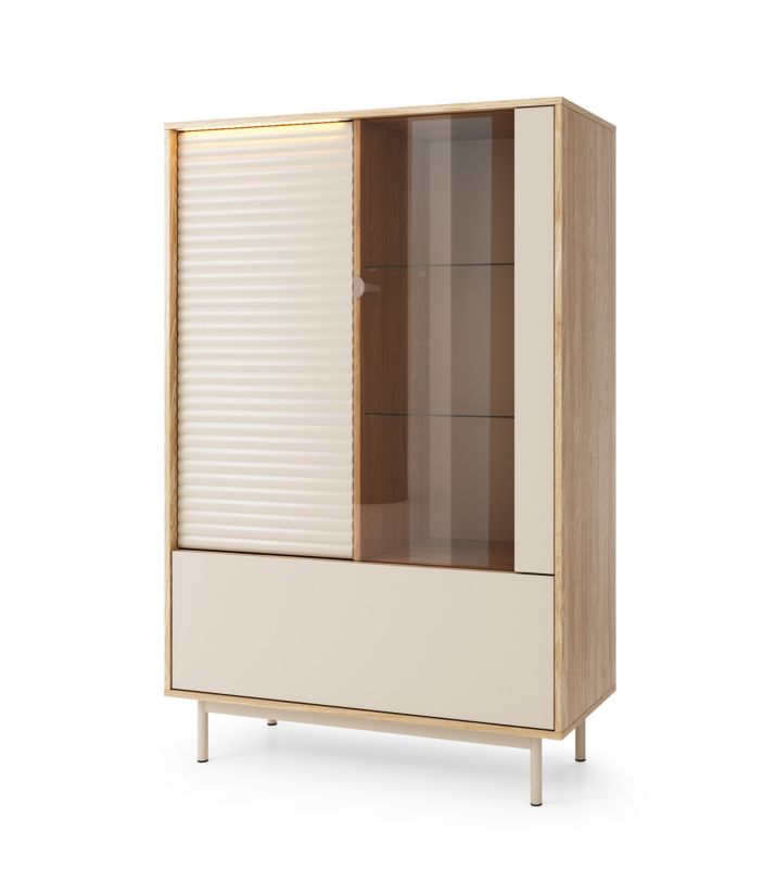 Wysoka witryna RTV MINIO go for it LITA 1 dąb olejowany/kaszmir 1 szt.